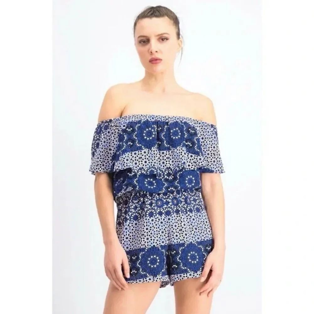 Aqua Romper Off the Shoulder